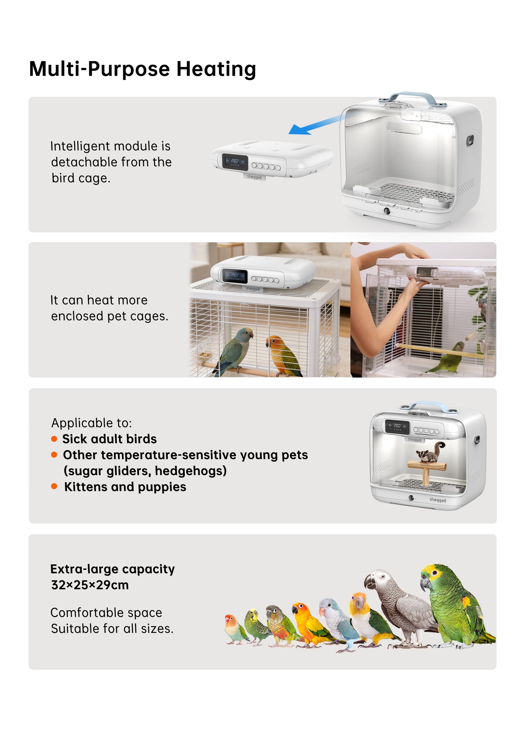 English guide showing the detachable SHEGGELL warming module